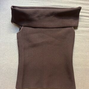 Babaton Chocolate Ribbed Knit Top